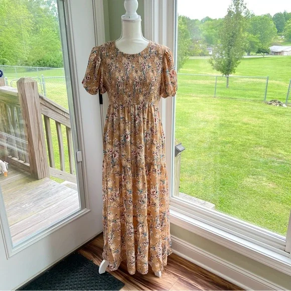 Entro Dresses | Gold Floral Dress | Color: Gold | Size: L | Rachel_Lambie's Closet
